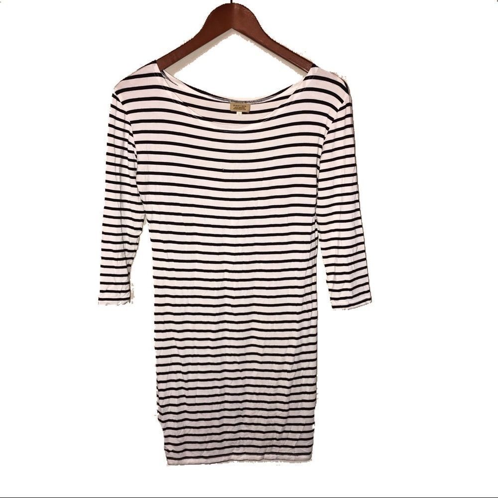 ANTHROPOLOGIE PIKO 1988 M black white stripes long sleeve bodycon dress M